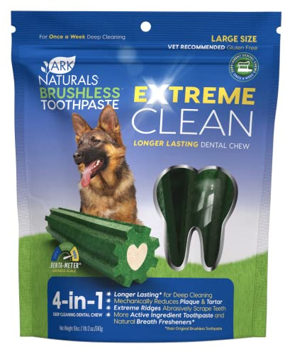 Ark Naturals Extreme Clean Brushless Toothpaste for Large Breeds, 18 oz Bag, Long-Lasting Dog Dental Chew with Toothpaste Center, Freshen Breath, Reduce Plaque & Tartar