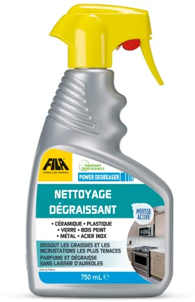FILA Surface Care Solutions, POWER DEGREASER, Degraissant Cuisine, Spray Nettoyant Barbecue et Grille de Four, Nettoyant Chaine Velo, Adapté à la Hotte Cuisine et Insert Cheminée Vitre, 750ml