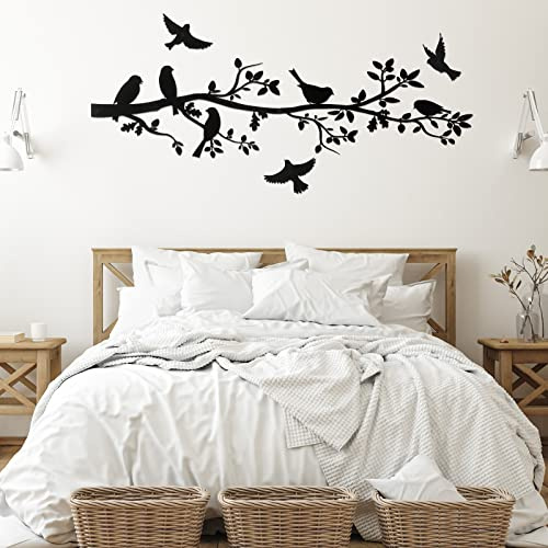 Youyole 5 Stück Metall-Vogel-Wandkunst Vögel auf dem Ast, Wanddekoration, schwarzes Metall, Wandkunst, Dekoration, Blätter, hängende Vogel-Ornamente, Balkon, Gartendekoration | Metall-Silhouette mit Blättern, einfach aufzuhängen, Naturornament für drinnen und draußen, Zuhause, Büro, Balkon, Garten