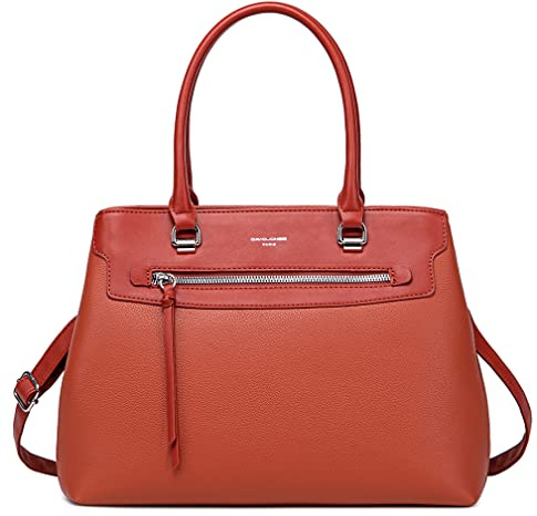 David Jones - Damen Handtasche Elegante - Henkeltasche PU Leder - Stilvolle Schultertasche Shopper Tasche Frau - Klassische Tote Bag Viele Fächer & Taschen - Umhängetasche Alltag Arbeit - Orange