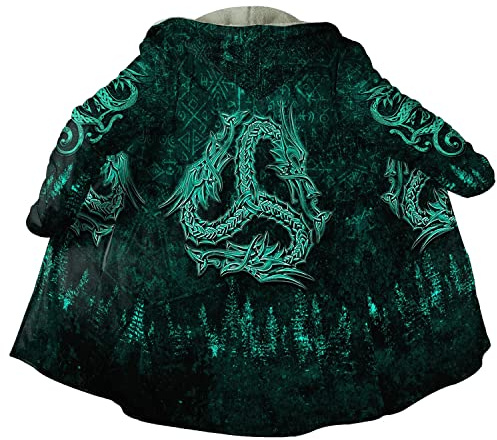 Manteau Capuche Viking Odin Valhalla pour Hommes, Manteau Faux Cachemire Hiver Chaud Impression 3D Veste Unisexe Décontractée.,Nordic Dragon,XXL