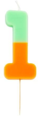 Talking Tables Vela con el número 1 naranja y verde para tartas | Decoración colorida para tartas de cumpleaños para niños 1ª fiesta, 18ª, 21ª, niños, niñas, aniversario, hito