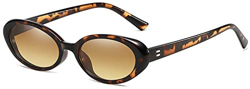 YOJUED Retro ovale Sonnenbrille, Herren Damen modische Retro-Brille, Brille mit ovalem Rahmen, UV-Schutz 400 (Leopard/Tee)