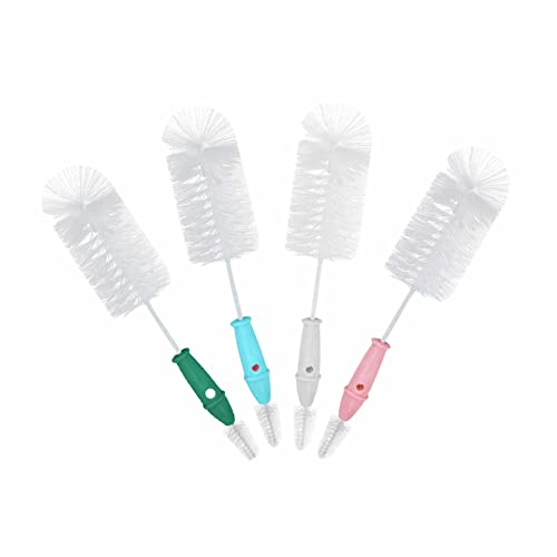 Baby Bottle Brush 2 In 1 Small Bottle And Teat Cleaning Bristle Brushes Comfortable Handle Plastic Brush For Washing Feeders Narrow Neck Flasks Water Bottles Or Thermos (Pack Of 1) (ASSORTED COLOR)