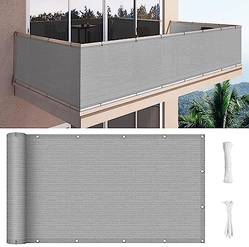 Balkon sichtschutz 80 x 400 cm Wind HDPE UV-Schutz Balkon Sichtschutz Balkonumspannungen mit Kabelbinder Ohne Bohren für Balkon Zaun Terrassen Garten, Grau