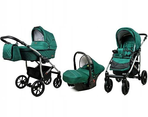 BabyLux® Kinderwagen Set 4 in 1 - Qbaro - incl. Babywanne, Buggy Sportsitz, Auto-Babyschale, ISOFIX-Basisstation - Autositz - Kinderwagenset - Kombikinderwagen mit Wickeltasche usw.
