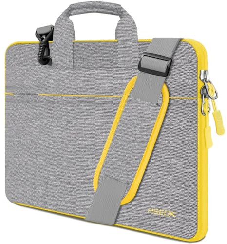HSEOK Bolso Bandolera/Maletín para Portátil 13-14, Funda Protectora Laptop Sleeve Impermeable para 13.3 MacBook Pro Air, XPS 13, 13-14 HP ASUS Acer Lenovo DELL Notebook,Gris & amarillo claro