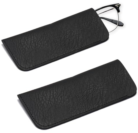 EODKSE Estuche de Cuero para Anteojos - Paquete de 2 - Cuero PU - Portátil y Suave - Almacenamiento de Gafas de Sol o Lectura - para Mujeres, Hombres y Niños - Ideal para Viajes