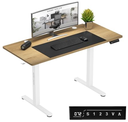 MARK ADLER Leader 7.0 Craft | Gaming Tisch Elektrisch Computertisch Bürotisch Schreibtisch Stehtisch 120 x 60 cm Höhenverstellbarer | 3 Memory-Steuerung Memoboard | Weiß Gestell Eiche Tischplatte