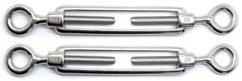 M12 x 200mm Eye & Eye Turnbuckles Wire Tensioner Strainer Closed Hook Threaded Hook A4 Marine Grade Stainless Steel (Pack of 2) X05A