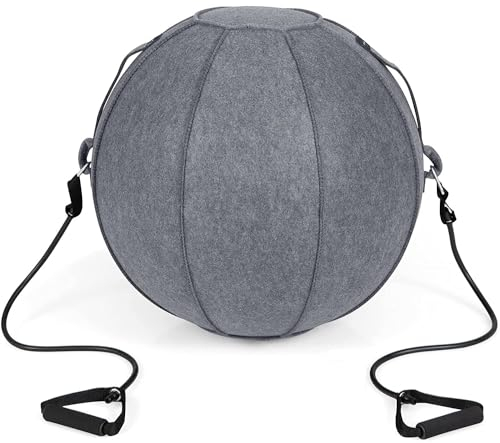 Core Balance Gymnastikball, 65 cm großer Übungs-Yogaball mit Filzbezug, Pumpe und 2 Widerstandsbändern, Anti-Burst-Ballstuhl für Fitness