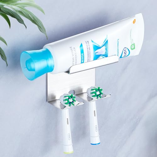 GGQ Zahnbürstenhalter Edelstahl, Aufsteckbürsten Halter, Zahnbürsten Halterung Wand Ohne Bohren, Elektrische Zahnbürste Halterung, Selbstklebend Zahnpasta Zahnbürstenkopf Halterung Organizer
