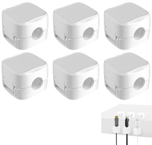 Cable Clips, 6Pcs Magnetic Cord Organizer Holder, Desk Cable Management Holder, Strong Adhesive Charging Cable Keeper, Wire Tidy for Nightstand, Car and Desk, Black