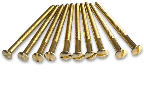 Premium 10-Pack Brass M3.5 Long Socket Screws - 50mm Electrical Fixings for Switches, Plugs - Raised Slotted Head - Durable Hardware for DIY, Home Improvement, Electrical Projects