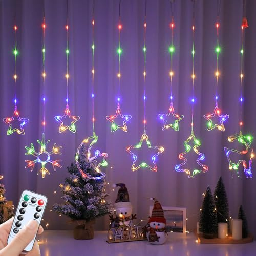 Lichtervorhang Weihnachten Fenster, Weihnachtsdeko Fenster Lichterkette LED Lichterkette Weihnachtsdeko Fenster Sterne Lichterkette mit 8 Modi Lichterkette für Weihnachtsdeko (B)