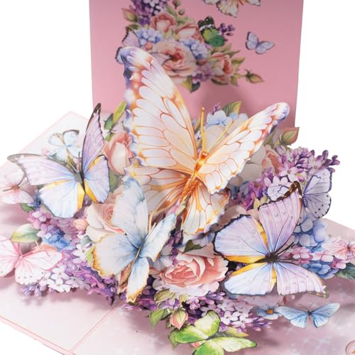 PALOX CRAFTS - Butterfly Garden 3D Pop-Up Greeting Card – Elegant Floral Pop-Up Card for Birthday, Mother’s Day, Wedding, Anniversary