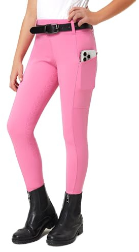 FitsT4 Sports Pantaloni da Equitazione per Bambini Ragazze, Leggings da Equitazione, Pantaloni da Cavallo in Silicone con Rinforzi Completi, per l'Estate, con 2 Tasche Laterali e Anelli per Cintura