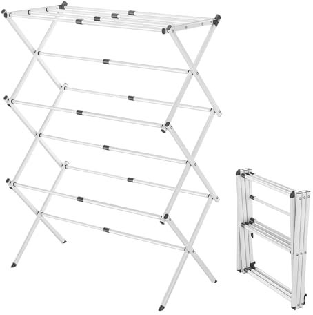 Mi Ko Mi Ka Tendedero Plegable y Extensible de 43 a 75 cm de Largo, 3 Niveles, Ligero, Robusto y Estable, Vertical, metálico, Color Blanco. (Blanco)