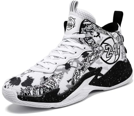 Xuanke Basketballschuhe Herren Damen Mode Sportschuhe Walkingschuhe Leicht Sneaker rutschfest Verschleißfest36-45EU (40,Weiß Schwarz)