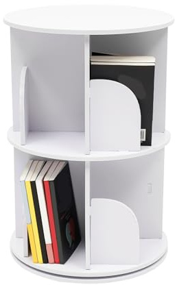 TanjcXliu Bücherregal Bookshelf Bücherregale Bücher Regal 2-stöckiges drehbares Bücherregal 8 Fächer 360° Rotation für Bücher, Spielzeug, Deko Weiß