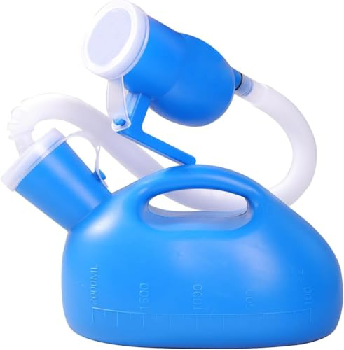 FAMJOALE 2000ML tragbare Urinale für Männer, Herren Urinalflasche Spill Proof für Senioren, männliche 63 große dicke Urin Flaschen mit langem Rohr und Deckel (blau)