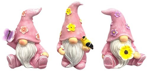 LUMOOM Gnani da giardino per esterni, gnomo, statuette da giardino, decorazione da giardino, resistente alle intemperie, decorazione da giardino, in resina, per balcone, terrazza, prato (rosa)