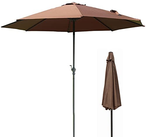 Parasol de patio marron de 269,2 cm, parasol résistant au vent avec manivelle, idéal pour la plage, la piscine, le jardin, la table et la terrasse, protection élégante contre les rayons UV