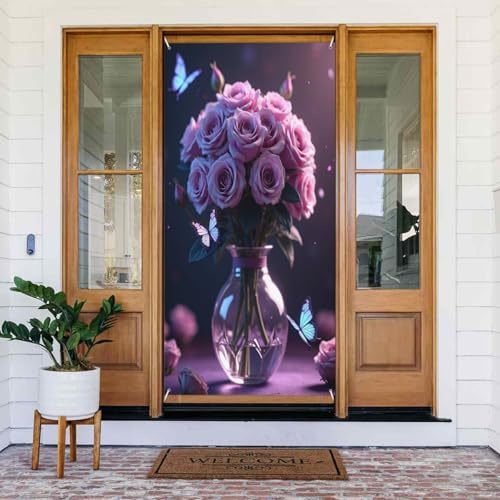 Ramo moderno con estampado lila n.º 68 para puerta, decoración de pancarta de puerta para interiores y exteriores, primavera, verano, otoño, invierno, Halloween, Navidad, decoración del hogar