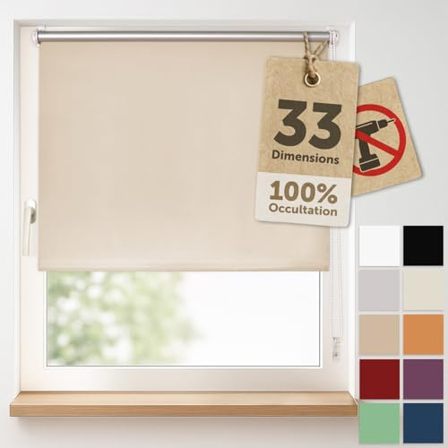 Blumtal Rollo 85x210cm occultant sans perçage - 100% obscurcissant, Thermique et Anti-UV - Store Enrouleur à Pinces, 4 Couches, Isolation Chaleur et Froid - Montage Facile -Taupe