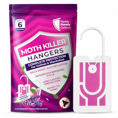 6-Pack Moth Killer Hangers for Wardrobes: Lavender-Scented Clothes Moth Repellent | Anti-Moth Protection for Wardrobes and Drawers | Up to 3 Months Protection per Hanger |