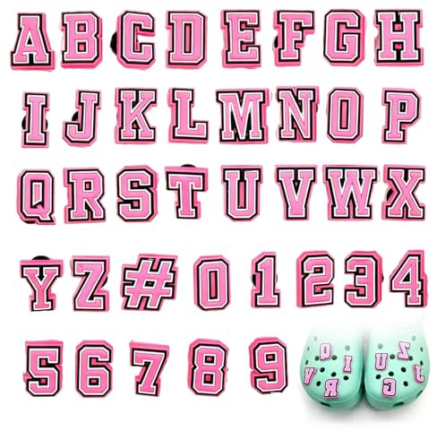 ZHUDAZHAO Anstecker Buchstaben & Zahlen Schuh Charms,Anstecknadeln für Sanitär,37 Stück Set Jibbitz Charms zur Personalisierung für Schuhe,Sandalen & Clogs,Letters Jibbitz Dekoration(Rosa)