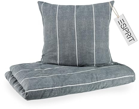 Esprit Flanell Bettwäsche 155x220 Baumwolle Grau - Luxus Bettwäsche-Set 2teilig Öko - kuschelig warm & flauschig - 155 x 220-1 Bettwäschebezug und 1 Kopfkissenbezug 80x80cm - Herbst & Winter