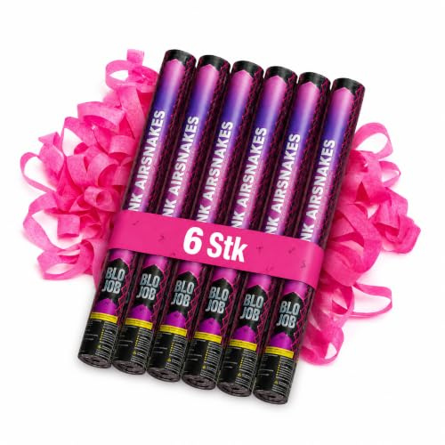 Pyroland 6 Stück Konfettikanone Pink Airsnakes 80 cm, pinke Luftschlangen, Party Popper für Geburtstag, Hochzeit und Silvester