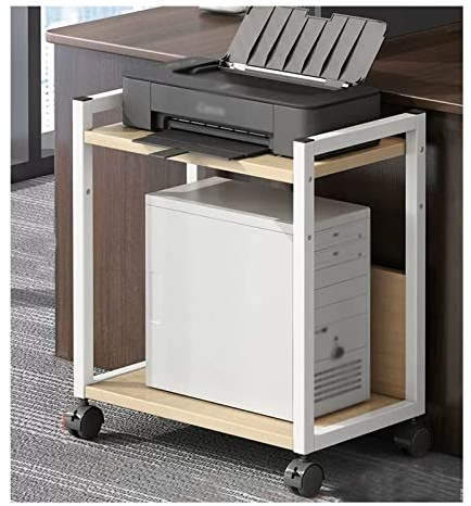 Oficina Soporte para impresora de 2 capas, soporte para torre de CPU, carro de impresora debajo del escritorio con almacenamiento, ruedas de carro de la máquina y tablero ajustable, estante de