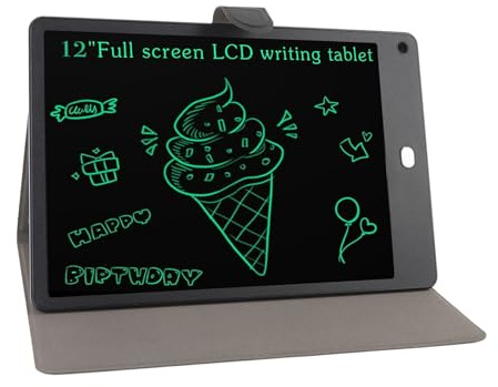 BAFOVY Tavoletta da Scrittura LCD da 12 Pollici, Blocco da Disegno Elettronico con Custodia in PU, Penna Cancellabile, Riutilizzabile, per Disegnare e Prendere Appunti