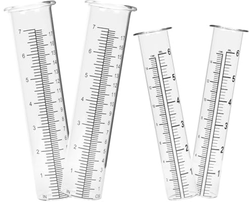 TOBBOMEY Pluviometro Esterno in Vetro 4 Tubi Graduati da 6 e 7 Pollici, Misuratore di Acqua Piovana Professionale per Giardino, Terrazza e Cortile, Strumento di Precisione per Monitoraggio
