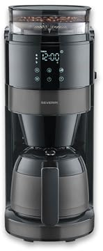 Severin Filter-Kaffeemaschine mit Thermokanne und Mahlwerk, 1L Füllmenge, bis zu 8 Tassen, Tropf-Stopp, intensives Aroma, automatische Abschaltung, LED-Display, 900W, dark inox, schwarz, KA 4831