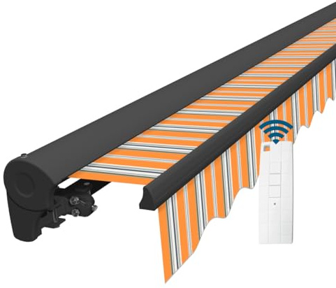 Eclipse Halbkassettenmarkise basaltgrau elektrisch 3,5x3,0m Farbe:Sommer | Stoff 280g/m² Polyester (PE) UV-Schutz 50+ Kassettenmarkise Gelenkarm Sonnenschutz Markise Sonnenmarkise Balkonmarkise