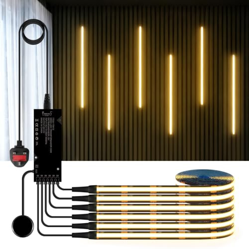 CHNMALITAI COB LED-remsa, 6 rullar, skåplampor, pekstyrning, handvep, dimmer växling, 12 V, skärbar, COB LED-list för displayer, vinskåp, kök, hyllor (3M, varmvit)