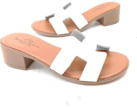 Sara del Brenta Sandali Ciabatte Donna Tomaia in Vera Pelle Made in Italy Suola in Gomma Antiscivolo Leggera e Flessibile (Pelle Bianco, Sistema Taglie Calzature EU, Adulto, Donna, Numero, Media, 36)