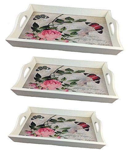 HOLZTABLETT Schmetterlinge Rosa 3 er Set LN47-2 SERVIERTABLETT BETTTABLETT TABLETT Holz SERVIERPLATTE