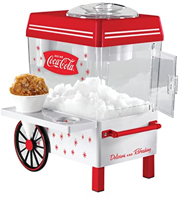 Nostalgia SCM550COKE Coca-Cola Countertop Snow Cone Maker Makes 20 ICY Treats, Includes 2 Reusable Plastic Cups & Ice Scoop – White/Red