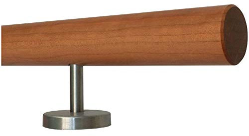 TIBU Kirschbaum Holz Handlauf Geländer 30-500cm gerade Edelstahl Halter, Länge 60 cm mit 2 gerade Halter und Enden gefast