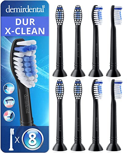 8er demirdental Ersatzbürsten passend für Philips Sonicare, X-Clean Hart | Aufsteckbürsten mit diamantförmigen Filamenten – unsere intensivste Reinigung, schadstoffgeprüft & BPA-frei, Schwarz