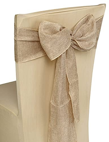 Trimming Shop Sackleinen-Stuhlbezug, 18 x 274 cm, Vintage-Design, aus natürlicher Jute, rustikal, mit genähten Kanten, Hochzeit, Empfang, Zuhause, Garten, Party-Dekoration, Textil, 5 Stück