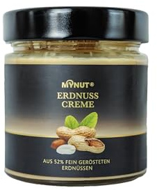 Mynut jordnötskräm tillverkad av 52% jordnöt med rostade nötbitar, 200g I jordnötsbrödspridning utan konserveringsmedel och palmolja, jordnötsbredning för frukost, utan palmfett/olja eller genteknik