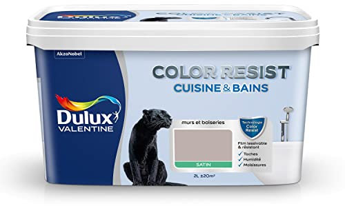 Dulux Valentine Color Resist - Peinture Intérieure Pièces Humides - Pour Murs, Plafonds, Boiseries - Lessivable et Résistante - Couleur : Marron Glacé Satin - 2 L - 5261975
