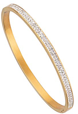 MILAKOO 4mm Ovale Form Edelstahl Manschette Armreif Armband mit Strass für Frauen (Gold)