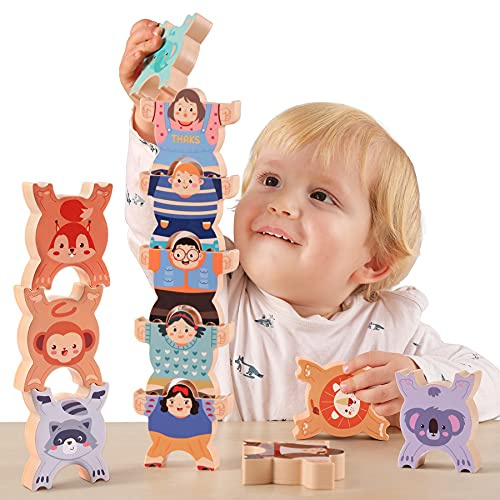TUMAMA Herkule och djur stapel spel från 2 3 4 5 6 år, 12 st stapelspel för män stapling klossar stapelleksak, interaktiv stapeltorn babyleksak, Montessori stacking balanserande spelleksaker