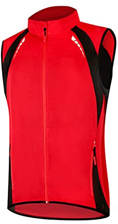 SFITVE Léger Gilet de Cyclisme Homme,Respirant Coupe-Vent Cyclisme Gilet,Reflechissant Veste sans Manches,Haute Visibilité Vélo Running Gilet de Vélo Maillot (Size:XXL,Color:Rouge)